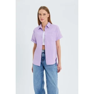 3950 Kadın Oxford Kısa Kollu Basic Gömlek Lila