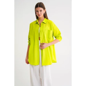 4053 Kadın Tek Cepli Oversize Basic Gömlek Olive