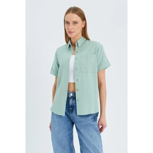 3950 Kadın Oxford Kısa Kollu Basic Gömlek Çağla