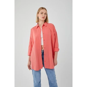 4053 Kadın Tek Cepli Oversize Basic Gömlek Nar