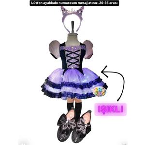 Kuromi Işıklı Elbise Kostüm Kuromi Taç Kuromi Siyah Babet Kuromi Çorap Doğum Günü Parti Seti