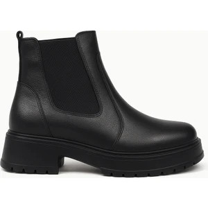 Kadın Hakiki Gerçek Deri Lastikli Kısa Siyah Bot