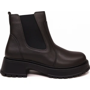 Kadın Hakiki Gerçek Deri Lastikli Kısa Siyah Bot