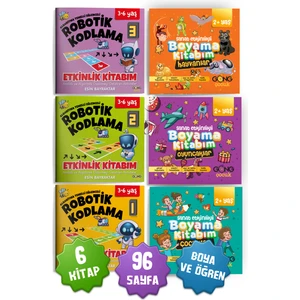 2li Set Robotik Kodlama ve Sanat Etkinlikli Boyama Kitabı 6'lı Çocuk Kitap Seti