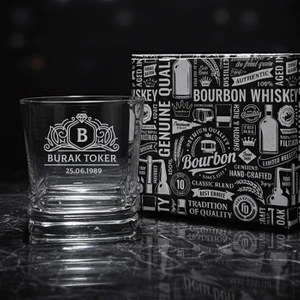 Erkeğe Hediye Kişiselleştirilebilir Viski Bardağı – London Serisi Elegan Bardak Kutulu