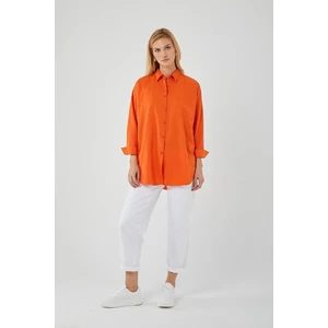 4053 Kadın Tek Cepli Oversize Basic Gömlek Oranj