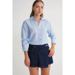 4642 Kadın Apoletli Kraşlı Gömlek Bebe Mavi