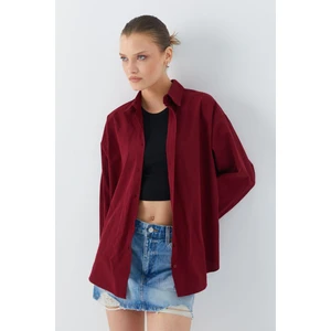 4618 Kadın Arkası Robalı Basic Gömlek Bordo