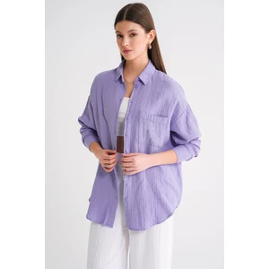 3833 Kadın Oversize Cepli Müslin Gömlek Menekşe