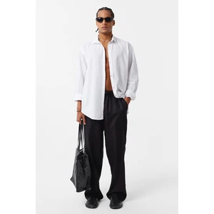 Basic Oversize Pamuk  Keten Gömlek Beyaz