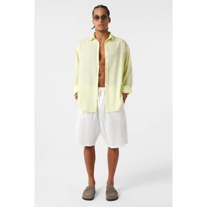 Basic Oversize Pamuk  Keten Gömlek Sarı