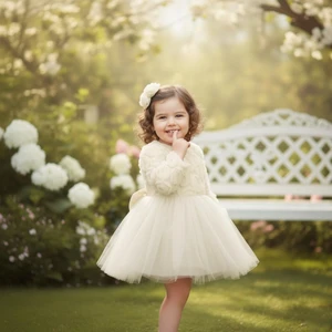 Kız Bebek Gül Desenli Fiyonk Lu Şık Özel Gün Abiye Elbise 0-5 Yaş