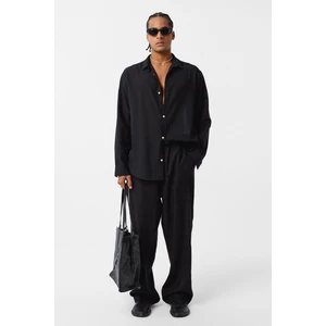 Basic Oversize Pamuk  Keten Gömlek Siyah