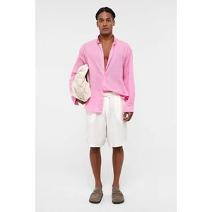 Basic Oversize Pamuk  Keten Gömlek Pembe