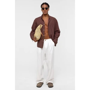 Basic Oversize Pamuk  Keten Gömlek Kahve