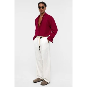 Basic Oversize Pamuk  Keten Gömlek Bordo