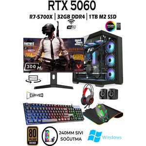 Tcx1 Ryzen 7 5700X 32GB 1tb M.2 SSD RTX5060 27" 300HZ Sıvı Soğutmalı Oyuncu Bilgisayarı Hazır Sistem