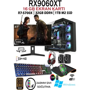 TCX99 Ryzen 7 5700X 32GB 1tb M.2 SSD RX9060XT 16GB Sıvı Soğutma 27' 300HZ Masaüstü Oyuncu Bilgisayar