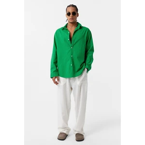 Basic Oversize Pamuk  Keten Gömlek Yeşil