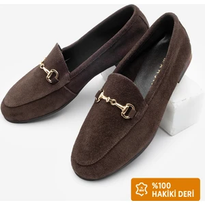 Kadın Hakiki Deri Acı Kahve Zincirli Loafer Günlük Ayakkabı Tanle