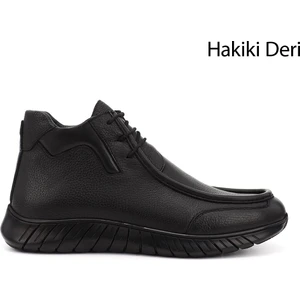 Erkek Siyah Fermuarlı Hakiki Deri  Bot