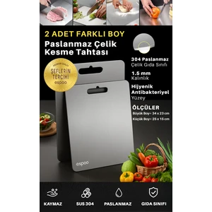 2 Adet Antibakteriyel 304 Paslanmaz Çelik Kesme Tahtası Et Sebze Doğrama Tahtası