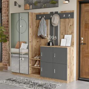 L'occi Concept BelizeAynalı Askılı Kapaklı Vestiyer Portmanto Ayakkabılık Çam-Antrasit Gri