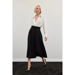 Pileli Midi Etek - Siyah