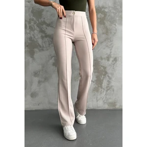 Kadın Krem Yüksek Bel Toparlayıcı Ispanyol Paça Palazzo Pantolon