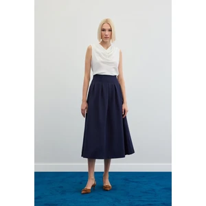 Pileli Midi Etek - Lacivert