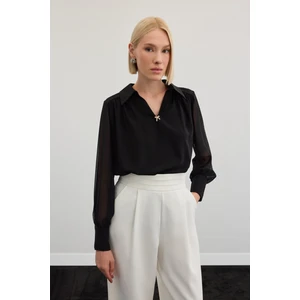 Aksesuarlı Salaş Bluz - Siyah
