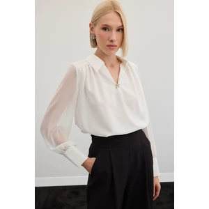 Aksesuarlı Salaş Bluz - Ekru