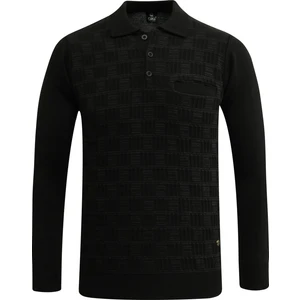 Erkek Büyük Beden Polo Yaka Kazak Cepli Kabarmalı Çelik Örgü Klasik Kalıp - 5215FB