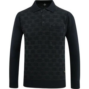 Erkek Büyük Beden Polo Yaka Kazak Cepli Kabarmalı Çelik Örgü Klasik Kalıp - 5215FB