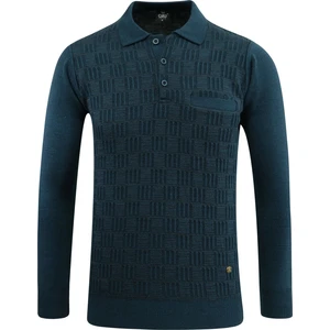 Erkek Büyük Beden Polo Yaka Kazak Cepli Kabarmalı Çelik Örgü Klasik Kalıp - 5215FB