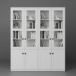 Lisa 8 Kapaklı Beyaz Vitrin Seti - Kitaplık ve Çok Amaçlı Dolap