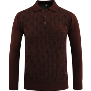 Erkek Büyük Beden Polo Yaka Kazak Cepli Kabarmalı Çelik Örgü Klasik Kalıp - 5215FB