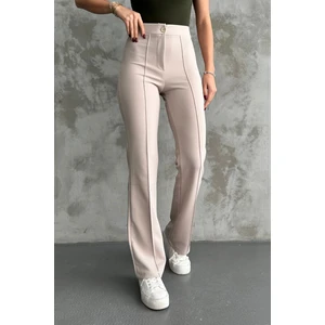 Kadın Krem Yüksek Bel Toparlayıcı Ispanyol Paça Palazzo Pantolon