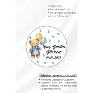 Kişiye/isme Özel Hoş Geldin Bebek Etiketi Sticker 48 Adet / 4 Cm-Hediyelik Süsleme