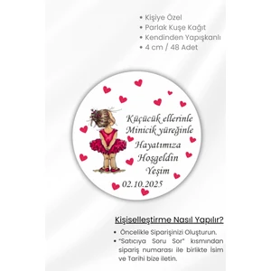 Isme/kişiye Özel Doğum Günü Babyshower Hoşgeldin Bebek Etiketi 4 cm 48 Adet Etiket