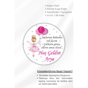 Isme/kişiye Özel Doğum Günü Babyshower Hoşgeldin Bebek Etiketi 4 cm 48 Adet Etiket