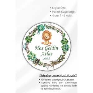 Isme/kişiye Özel Doğum Günü Babyshower Hoşgeldin Bebek Etiketi 4 cm 48 Adet Etiket