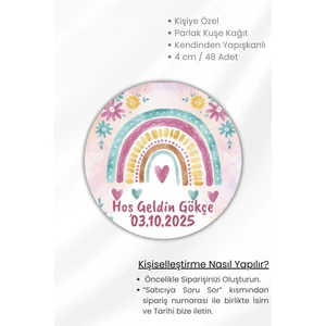 Isme/kişiye Özel Doğum Günü Babyshower Hoşgeldin Bebek Etiketi 4 cm 48 Adet Etiket