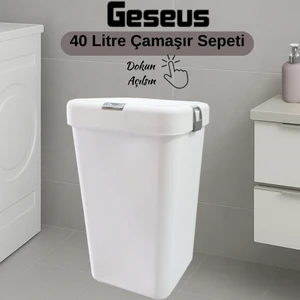 Gümüş Tekli Dokunmatik Çamaşır Sepeti Çöp Kovası Temizlik Kovası Kirli Sepet 40 LITRE-MT008