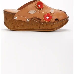 %100 Hakiki Deri Sabo Model Dolgu Taban Önü Kapalı Kadın Terlik