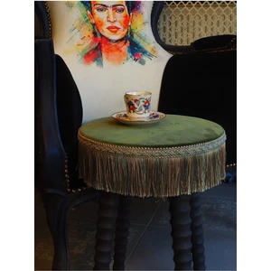 Dekoratif Haki Yeşil Kadife Kumaştan Ahşap Ayaklı Sehpa