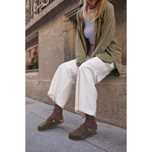 Oslo Hakiki Deri Mantar Taban Ortopedik Unisex Terlik