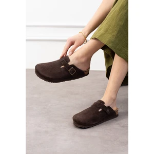 Oslo Hakiki Deri Mantar Taban Ortopedik Unisex Terlik