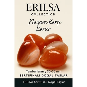 Tesbih Atölyesi Sertifikalı Doğal Karnelyan Akik Taşı Kütle – Tamburlanmış 30-35 mm - Enerji ve Stres El Taşı