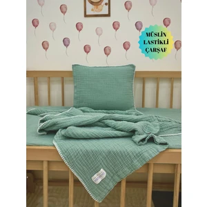 Bebek Nevresim Takımı Müslin Yeşil 70X110 – Müslin Lastikli Çarşaflı